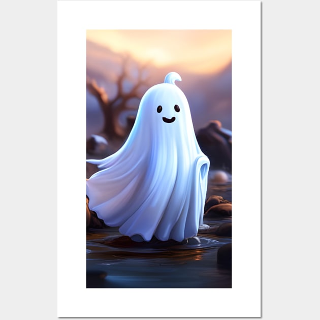 Cute White Ghost Wall Art by SmartPufferFish